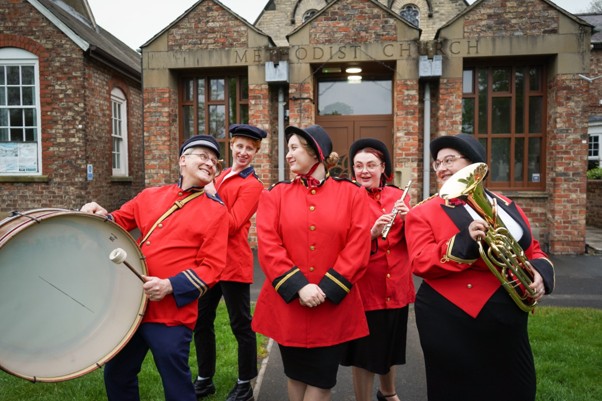 Sarah Brown (Rebecca Jackson) and the Save-A-Soul Mission Band From Left to Right: Paul Blenkiron, James Etienne Herrenschmidt, Rebecca Jackson, Meg Badrick, Charlotte Wetherell  (Image credit: Georgia Davies)
